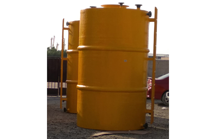 Grp chemical tanks vertical shape with grp ladder and safety cage